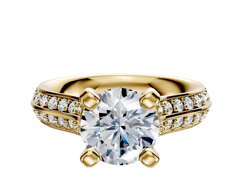 14K Yellow Gold 4 Prong Cathedral Knife Edge 1-Row-Pave 2.5mm Engagement Ring