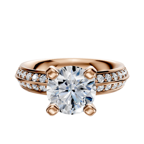 14K Rose Gold 4 Prong Classic Knife Edge 1-Row-Pave 2.5mm Engagement Ring