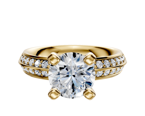 14K Yellow Gold 4 Prong Classic Knife Edge 1-Row-Pave 2.5mm Engagement Ring