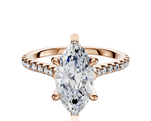 14K Rose Gold 6 Prong Basket Cathedral Dome 1-Row-Pave 2.5mm Engagement Ring