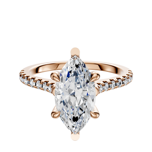 14K Rose Gold 6 Prong Basket Cathedral Dome 1-Row-Pave 2.5mm Engagement Ring