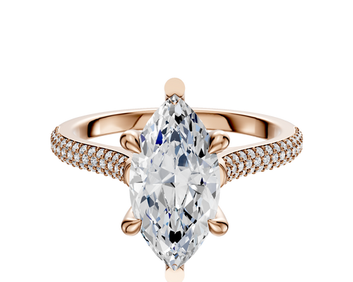 14K Rose Gold 6 Prong Basket Cathedral Dome 3-Row-Pave 2.0mm Engagement Ring