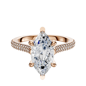 14K Rose Gold 6 Prong Basket Cathedral Dome 3-Row-Pave 2.0mm Engagement Ring