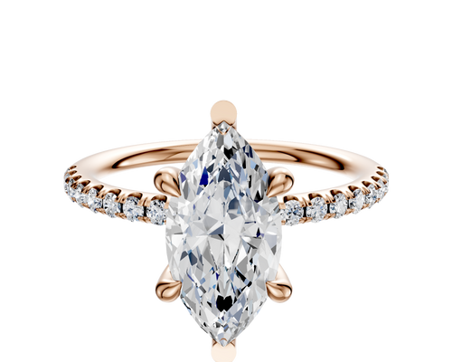 14K Rose Gold 6 Prong Basket Classic Dome 1-Row-Pave 2.5mm Engagement Ring