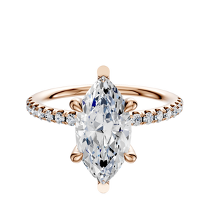 14K Rose Gold 6 Prong Basket Classic Dome 1-Row-Pave 2.5mm Engagement Ring