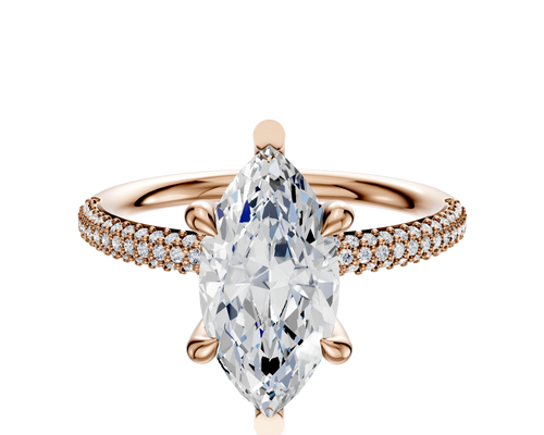 14K Rose Gold 6 Prong Basket Classic Dome 3-Row-Pave 2.0mm Engagement Ring