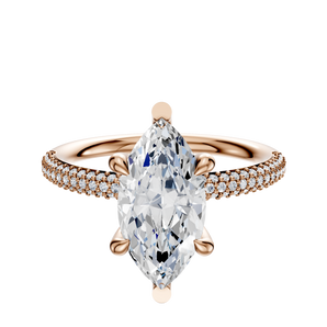 14K Rose Gold 6 Prong Basket Classic Dome 3-Row-Pave 2.0mm Engagement Ring