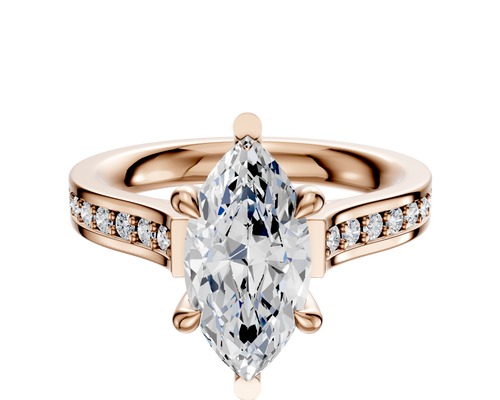 14K Rose Gold 6 Prong Basket Cathedral Flat 1-Row-Pave 2.5mm Engagement Ring