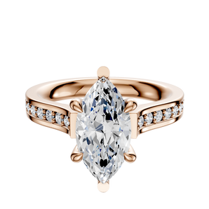 14K Rose Gold 6 Prong Basket Cathedral Flat 1-Row-Pave 2.5mm Engagement Ring