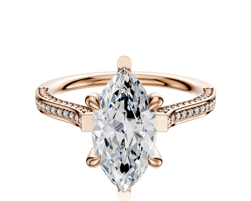 14K Rose Gold 6 Prong Basket Cathedral Flat 3-Row-Pave 2.0mm Engagement Ring