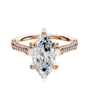 14K Rose Gold 6 Prong Basket Cathedral Flat 3-Row-Pave 2.0mm Engagement Ring