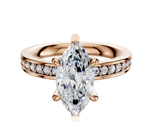 14K Rose Gold 6 Prong Basket Classic Flat 1-Row-Pave 2.5mm Engagement Ring