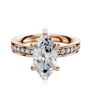 14K Rose Gold 6 Prong Basket Classic Flat 1-Row-Pave 2.5mm Engagement Ring