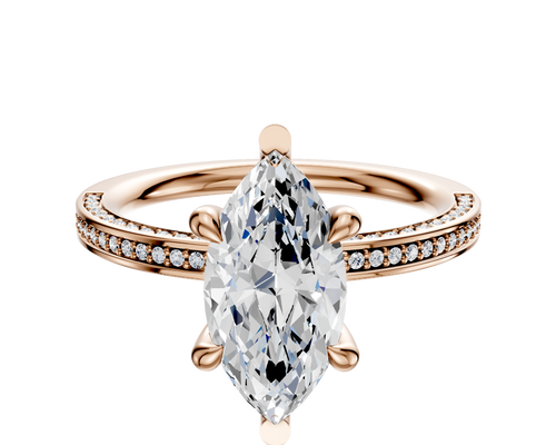 14K Rose Gold 6 Prong Basket Classic Flat 3-Row-Pave 2.0mm Engagement Ring