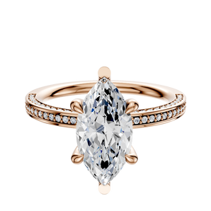 14K Rose Gold 6 Prong Basket Classic Flat 3-Row-Pave 2.0mm Engagement Ring