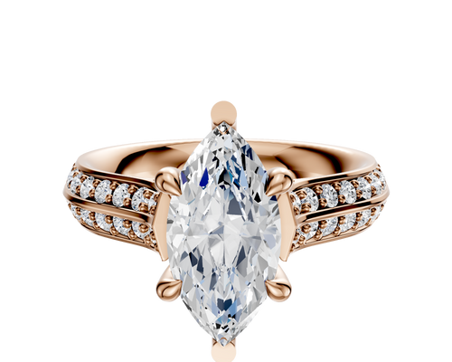 14K Rose Gold 6 Prong Basket Cathedral Knife Edge 1-Row-Pave 2.5mm Engagement Ring