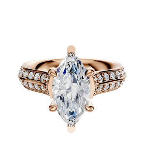 14K Rose Gold 6 Prong Basket Cathedral Knife Edge 1-Row-Pave 2.5mm Engagement Ring