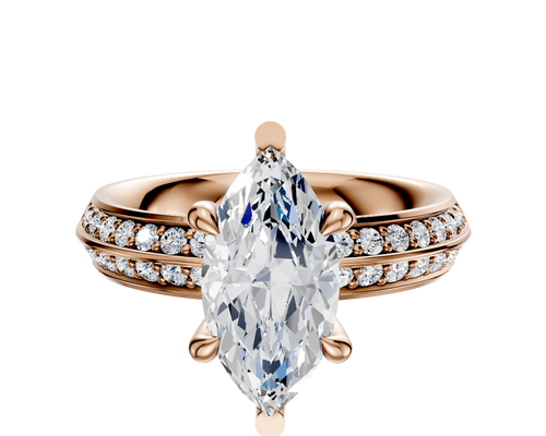 14K Rose Gold 6 Prong Basket Classic Knife Edge 1-Row-Pave 2.5mm Engagement Ring