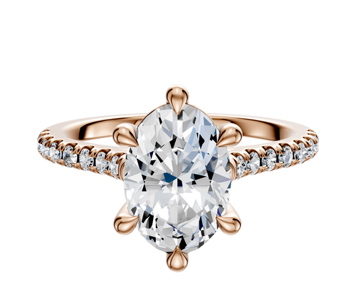 14K Rose Gold 6 Prong Basket Cathedral Dome 1-Row-Pave 2.5mm Engagement Ring