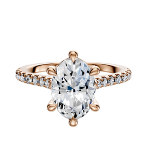 14K Rose Gold 6 Prong Basket Cathedral Dome 1-Row-Pave 2.5mm Engagement Ring