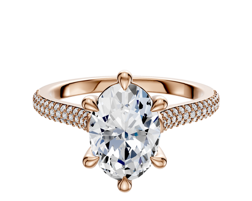 14K Rose Gold 6 Prong Basket Cathedral Dome 3-Row-Pave 2.0mm Engagement Ring