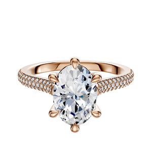 14K Rose Gold 6 Prong Basket Cathedral Dome 3-Row-Pave 2.0mm Engagement Ring