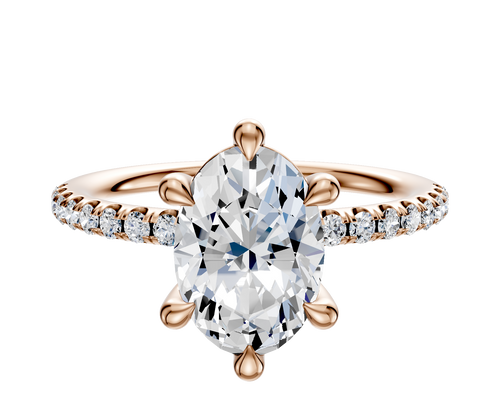 14K Rose Gold 6 Prong Basket Classic Dome 1-Row-Pave 2.5mm Engagement Ring