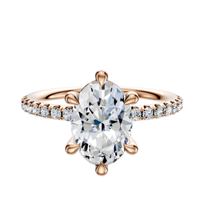 14K Rose Gold 6 Prong Basket Classic Dome 1-Row-Pave 2.5mm Engagement Ring