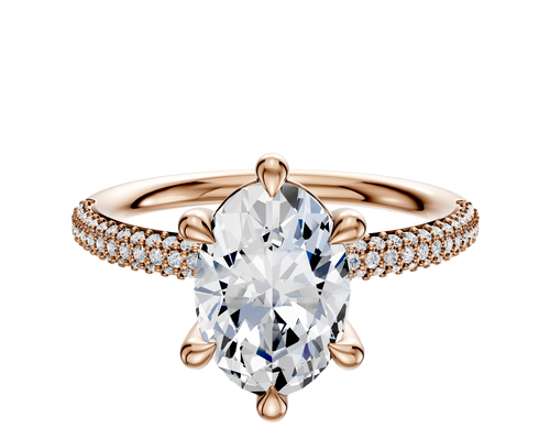 14K Rose Gold 6 Prong Basket Classic Dome 3-Row-Pave 2.0mm Engagement Ring