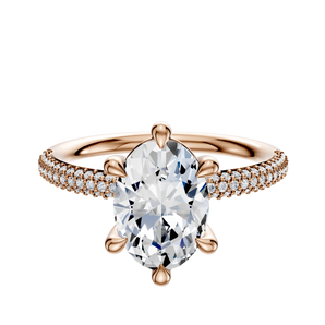 14K Rose Gold 6 Prong Basket Classic Dome 3-Row-Pave 2.0mm Engagement Ring