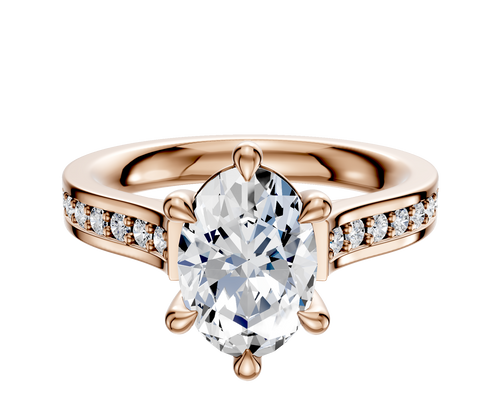 14K Rose Gold 6 Prong Basket Cathedral Flat 1-Row-Pave 2.5mm Engagement Ring