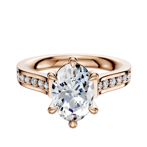 14K Rose Gold 6 Prong Basket Cathedral Flat 1-Row-Pave 2.5mm Engagement Ring