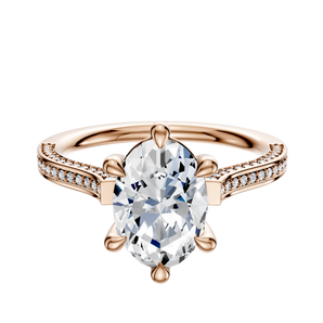 14K Rose Gold 6 Prong Basket Cathedral Flat 3-Row-Pave 2.0mm Engagement Ring