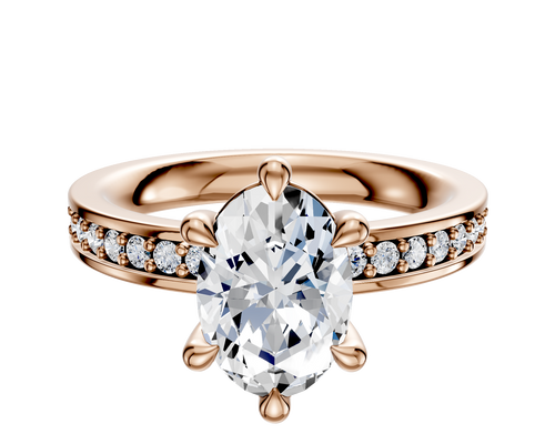 14K Rose Gold 6 Prong Basket Classic Flat 1-Row-Pave 2.5mm Engagement Ring