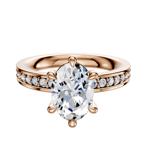 14K Rose Gold 6 Prong Basket Classic Flat 1-Row-Pave 2.5mm Engagement Ring