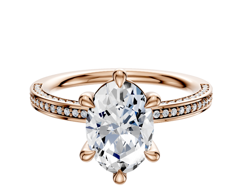 14K Rose Gold 6 Prong Basket Classic Flat 3-Row-Pave 2.0mm Engagement Ring