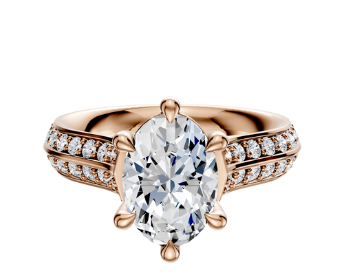 14K Rose Gold 6 Prong Basket Cathedral Knife Edge 1-Row-Pave 2.5mm Engagement Ring