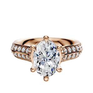 14K Rose Gold 6 Prong Basket Cathedral Knife Edge 1-Row-Pave 2.5mm Engagement Ring