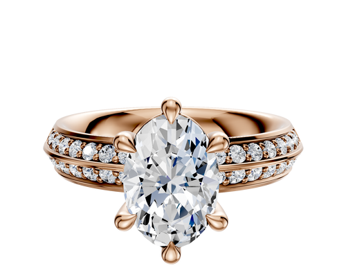 14K Rose Gold 6 Prong Basket Classic Knife Edge 1-Row-Pave 2.5mm Engagement Ring