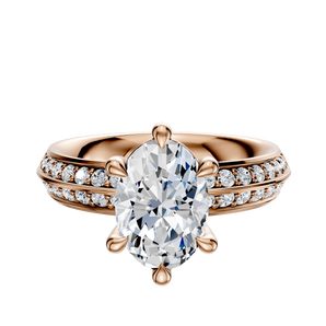 14K Rose Gold 6 Prong Basket Classic Knife Edge 1-Row-Pave 2.5mm Engagement Ring