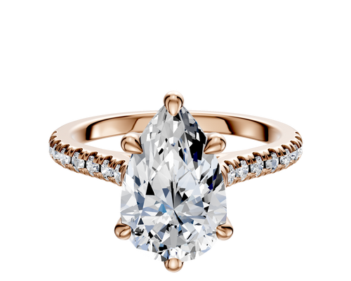 14K Rose Gold 6 Prong Basket Cathedral Dome 1-Row-Pave 2.5mm Engagement Ring