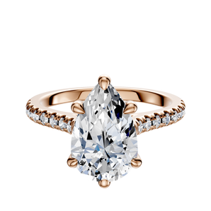 14K Rose Gold 6 Prong Basket Cathedral Dome 1-Row-Pave 2.5mm Engagement Ring