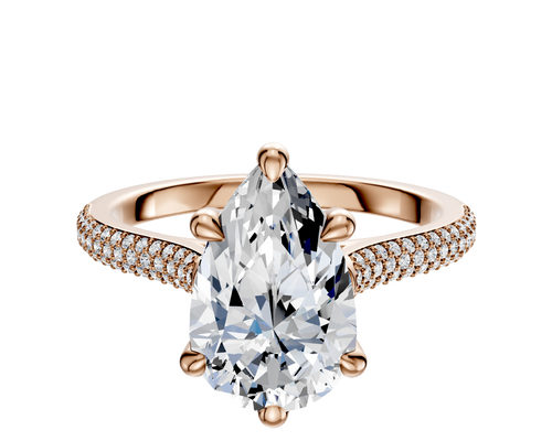 14K Rose Gold 6 Prong Basket Cathedral Dome 3-Row-Pave 2.0mm Engagement Ring