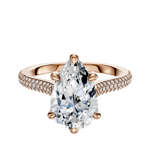 14K Rose Gold 6 Prong Basket Cathedral Dome 3-Row-Pave 2.0mm Engagement Ring