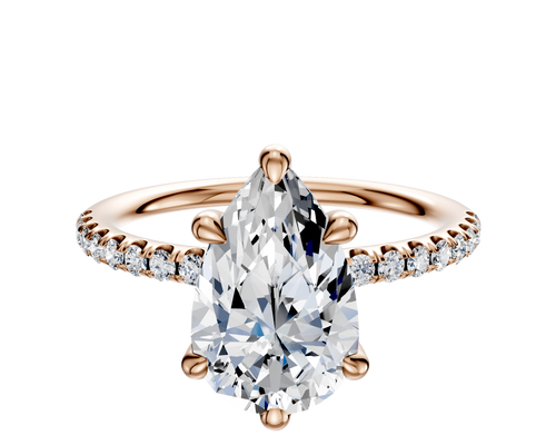 14K Rose Gold 6 Prong Basket Classic Dome 1-Row-Pave 2.5mm Engagement Ring