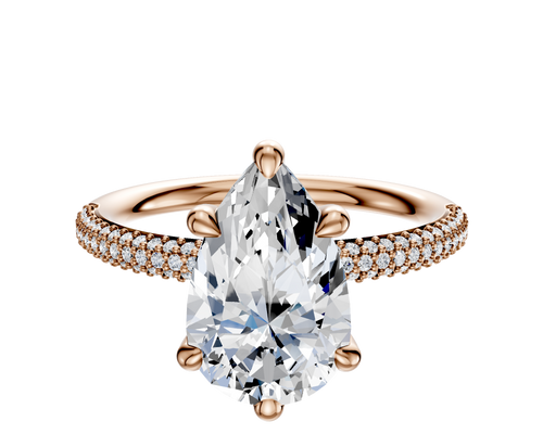 14K Rose Gold 6 Prong Basket Classic Dome 3-Row-Pave 2.0mm Engagement Ring