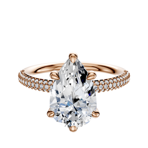 14K Rose Gold 6 Prong Basket Classic Dome 3-Row-Pave 2.0mm Engagement Ring