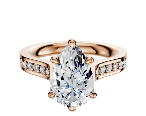 14K Rose Gold 6 Prong Basket Cathedral Flat 1-Row-Pave 2.5mm Engagement Ring