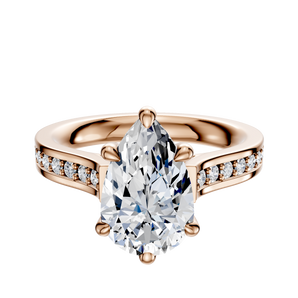 14K Rose Gold 6 Prong Basket Cathedral Flat 1-Row-Pave 2.5mm Engagement Ring