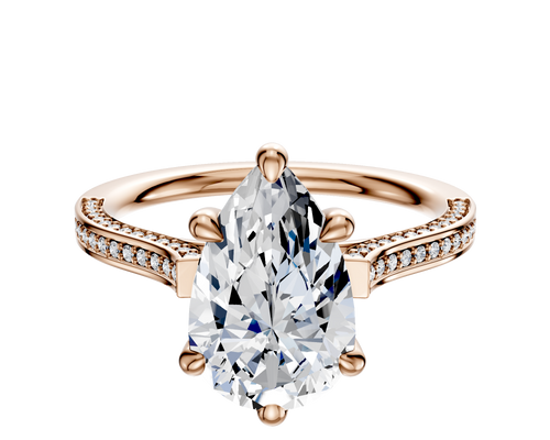 14K Rose Gold 6 Prong Basket Cathedral Flat 3-Row-Pave 2.0mm Engagement Ring